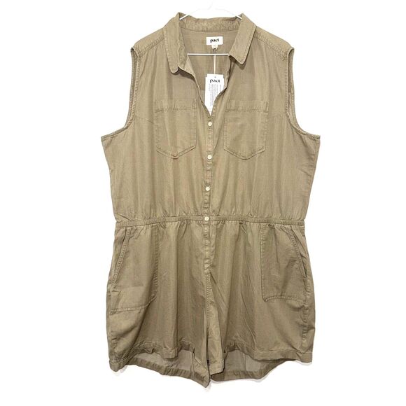 PACT Organic Cotton Sleeveless Romper - Taupe/Tan XXL - Picture 2 of 8